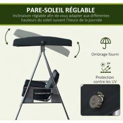 Outsunny Balancelle De Jardin 3 Places Grand Confort Toit Inclinaison Réglable Coussins Plateaux Rétractables Polyester Filé Noir -Outsunny Soldes Magasin 48873265 5