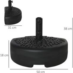 Outsunny Pied De Parasol Base De Lestage Parasol Demi-cercle Dim. 50L X 31l X 38H Cm HDPE Acier Motif Fleurs Feuilles Noir - Noir -Outsunny Soldes Magasin 48873296 3