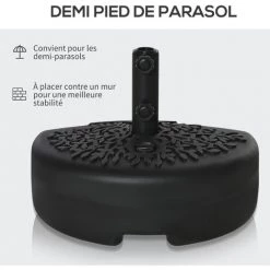 Outsunny Pied De Parasol Base De Lestage Parasol Demi-cercle Dim. 50L X 31l X 38H Cm HDPE Acier Motif Fleurs Feuilles Noir - Noir -Outsunny Soldes Magasin 48873296 4