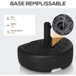 Outsunny Pied De Parasol Base De Lestage Parasol Demi-cercle Dim. 50L X 31l X 38H Cm HDPE Acier Motif Fleurs Feuilles Noir - Noir -Outsunny Soldes Magasin 48873296 5