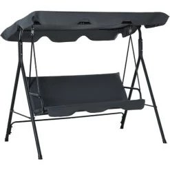 Outsunny Balancelle De Jardin 3 Places Toit Inclinaison Réglable Coussins Assise Et Dossier 1,72L X 1,2l X 1,53H M Acier époxy Noir Polyester Gris