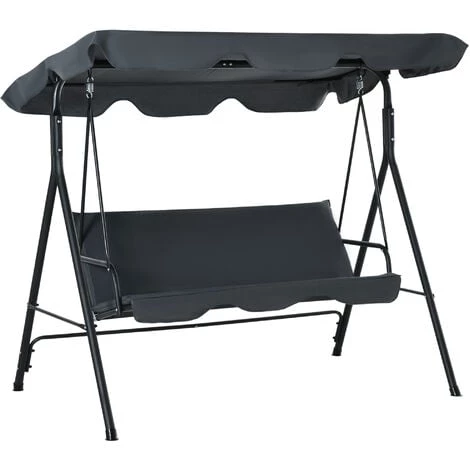 Outsunny Balancelle De Jardin 3 Places Toit Inclinaison Réglable Coussins Assise Et Dossier 1,72L X 1,2l X 1,53H M Acier époxy Noir Polyester Gris 3 Outsunny Balancelle De Jardin 3 Places Toit Inclinaison Réglable Coussins Assise Et Dossier 1,72L X 1,2l X 1,53H M Acier époxy Noir Polyester Gris