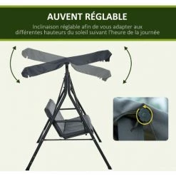 Outsunny Balancelle De Jardin 3 Places Toit Inclinaison Réglable Coussins Assise Et Dossier 1,72L X 1,2l X 1,53H M Acier époxy Noir Polyester Gris 11 Outsunny Balancelle De Jardin 3 Places Toit Inclinaison Réglable Coussins Assise Et Dossier 1,72L X 1,2l X 1,53H M Acier époxy Noir Polyester Gris -Outsunny Soldes Magasin 49150238 5