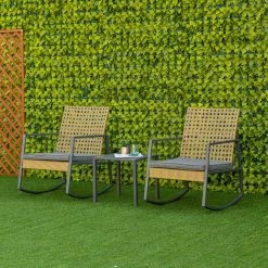 Outsunny Ensemble De Jardin 3 Pièces Style Colonial 2 Fauteuils à Bascule Avec Coussins Assise Gris Table Basse Métal époxy Résine Tressée Beige -Outsunny Soldes Magasin 49183647 4