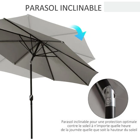 Outsunny Parasol Inclinable Octogonal Ø 3 X 2,45 M Ouverture Fermeture Par Manivelle Métal Polyester Haute Densité Gris Clair 6 Outsunny Parasol Inclinable Octogonal Ø 3 X 2,45 M Ouverture Fermeture Par Manivelle Métal Polyester Haute Densité Gris Clair – Image 4