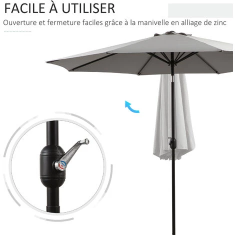 Outsunny Parasol Inclinable Octogonal Ø 3 X 2,45 M Ouverture Fermeture Par Manivelle Métal Polyester Haute Densité Gris Clair 7 Outsunny Parasol Inclinable Octogonal Ø 3 X 2,45 M Ouverture Fermeture Par Manivelle Métal Polyester Haute Densité Gris Clair – Image 5