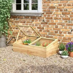 Outsunny Mini Serre De Jardin Serre Pour Semis Dim. 100L X 50l X 36H Cm Toit 2 Pans Ouvrables Séparement Panneaux De Polycarbonate Bois Sapin Pré-huilé - Beige -Outsunny Soldes Magasin 49279752 2