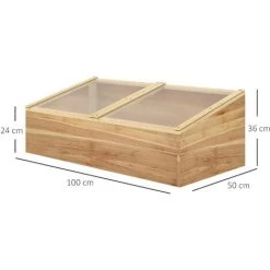 Outsunny Mini Serre De Jardin Serre Pour Semis Dim. 100L X 50l X 36H Cm Toit 2 Pans Ouvrables Séparement Panneaux De Polycarbonate Bois Sapin Pré-huilé - Beige -Outsunny Soldes Magasin 49279752 3