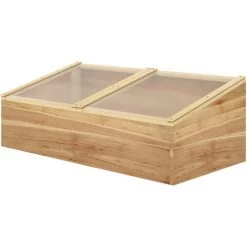 Outsunny Mini Serre De Jardin Serre Pour Semis Dim. 100L X 50l X 36H Cm Toit 2 Pans Ouvrables Séparement Panneaux De Polycarbonate Bois Sapin Pré-huilé - Beige -Outsunny Soldes Magasin 49279752 4