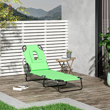 Outsunny Bain De Soleil Pliable Transat Inclinable 4 Positions Chaise Longue De Lecture 3 Coussins Fournis Vert - Vert 4 Outsunny Bain De Soleil Pliable Transat Inclinable 4 Positions Chaise Longue De Lecture 3 Coussins Fournis Vert - Vert – Image 2