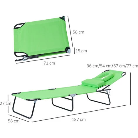 Outsunny Bain De Soleil Pliable Transat Inclinable 4 Positions Chaise Longue De Lecture 3 Coussins Fournis Vert - Vert 5 Outsunny Bain De Soleil Pliable Transat Inclinable 4 Positions Chaise Longue De Lecture 3 Coussins Fournis Vert - Vert – Image 3