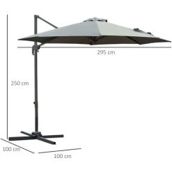Outsunny Parasol Déporté Octogonal Inclinable Rotatif 360° Manivelle Piètement Acier Mât Alu. Dim. Ø 2,95 X 2,5H M Polyester Haute Densité Gris -Outsunny Soldes Magasin 49542441 3