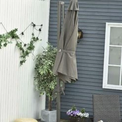 Outsunny Parasol Déporté Octogonal Inclinable Rotatif 360° Manivelle Piètement Acier Mât Alu. Dim. Ø 2,95 X 2,5H M Polyester Haute Densité Gris -Outsunny Soldes Magasin 49542441 5
