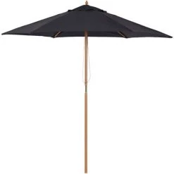 Outsunny Parasol Droit Hexagonal Grande Taille De Jardin Ø 2,5 X 2,3H M Bois De Bambou Noir - Noir