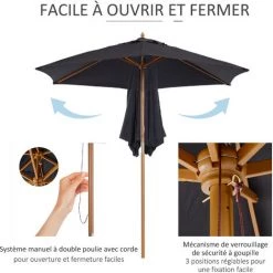 Outsunny Parasol Droit Hexagonal Grande Taille De Jardin Ø 2,5 X 2,3H M Bois De Bambou Noir - Noir -Outsunny Soldes Magasin 49597819 4