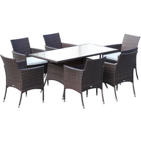 Outsunny Ensemble Salon De Jardin 6 Personnes - Grande Table Rectangulaire, 6 Fauteuils - 6 Coussins D'assise Déhoussables Inclus - Métal époxy Verre Trempé 5 Mm Résine Tressée Chocolat - Marron 3 Outsunny Ensemble Salon De Jardin 6 Personnes - Grande Table Rectangulaire, 6 Fauteuils - 6 Coussins D'assise Déhoussables Inclus - Métal époxy Verre Trempé 5 Mm Résine Tressée Chocolat - Marron