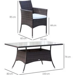 Outsunny Ensemble Salon De Jardin 6 Personnes - Grande Table Rectangulaire, 6 Fauteuils - 6 Coussins D'assise Déhoussables Inclus - Métal époxy Verre Trempé 5 Mm Résine Tressée Chocolat - Marron 9 Outsunny Ensemble Salon De Jardin 6 Personnes - Grande Table Rectangulaire, 6 Fauteuils - 6 Coussins D'assise Déhoussables Inclus - Métal époxy Verre Trempé 5 Mm Résine Tressée Chocolat - Marron -Outsunny Soldes Magasin 49597828 3