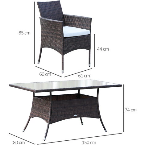 Outsunny Ensemble Salon De Jardin 6 Personnes - Grande Table Rectangulaire, 6 Fauteuils - 6 Coussins D'assise Déhoussables Inclus - Métal époxy Verre Trempé 5 Mm Résine Tressée Chocolat - Marron 5 Outsunny Ensemble Salon De Jardin 6 Personnes - Grande Table Rectangulaire, 6 Fauteuils - 6 Coussins D'assise Déhoussables Inclus - Métal époxy Verre Trempé 5 Mm Résine Tressée Chocolat - Marron – Image 3