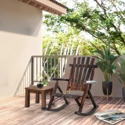 Outsunny Fauteuil De Jardin Adirondack à Bascule Rocking Chair Style Rustique Chic Bois Sapin Traité Carbonisation -Outsunny Soldes Magasin 49597892 2