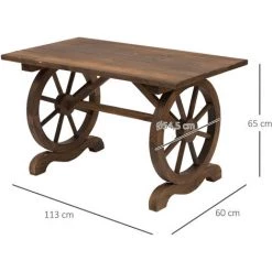Outsunny Table Basse De Jardin Style Rustique Chic Piètement Roues Charette Bois Sapin Traité Carbonisation -Outsunny Soldes Magasin 49597900 3