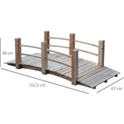 Outsunny Pont De Jardin - Pont De Bassin - Passerelle En Bois Avec Balustrade - Dim. 152,5L X 67l X 48H Cm - Bois De Sapin -Outsunny Soldes Magasin 49904389 3