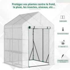 Outsunny Serre De Jardin 2 Tablettes Dim. 1,43L X 1,43l X 1,95H M Porte Déroulante Acier PE Haute Densité 140 G/m² Transparent Blanc - Blanc -Outsunny Soldes Magasin 49904422 5