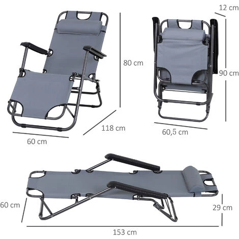 Outsunny Chaise Longue Inclinable Transat Bain De Soleil 2 En 1 Pliant Têtière Amovible Charge Max. 136 Kg Toile Oxford Facile D'entretien Gris Clair 5 Outsunny Chaise Longue Inclinable Transat Bain De Soleil 2 En 1 Pliant Têtière Amovible Charge Max. 136 Kg Toile Oxford Facile D'entretien Gris Clair – Image 3
