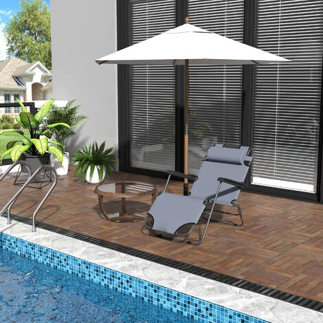 Outsunny Chaise Longue Inclinable Transat Bain De Soleil 2 En 1 Pliant Têtière Amovible Charge Max. 136 Kg Toile Oxford Facile D'entretien Gris Clair 6 Outsunny Chaise Longue Inclinable Transat Bain De Soleil 2 En 1 Pliant Têtière Amovible Charge Max. 136 Kg Toile Oxford Facile D'entretien Gris Clair – Image 4