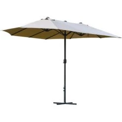 Outsunny Parasol De Jardin XXL Parasol Grande Taille 4,6L X 2,7l X 2,4H M Ouverture Fermeture Manivelle Acier Polyester Haute Densité Café Latte