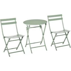 Outsunny Salon De Jardin Bistro Pliable - Table Ronde Ø 60 Cm Avec 2 Chaises Pliantes - Métal Thermolaqué Vert D'eau