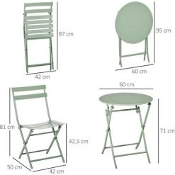 Outsunny Salon De Jardin Bistro Pliable - Table Ronde Ø 60 Cm Avec 2 Chaises Pliantes - Métal Thermolaqué Vert D'eau -Outsunny Soldes Magasin 49904484 3