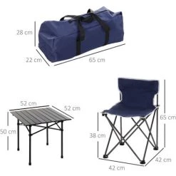 Outsunny Table De Camping + 4 Chaises + Sac De Transport - Pliant Léger Petit Portable - Pour Pique-nique, Festival, Barbecue, Randonnée, Pêche - Acier Alu. Noir Oxford Bleu -Outsunny Soldes Magasin 49904491 3