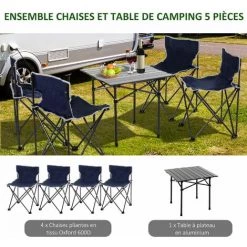 Outsunny Table De Camping + 4 Chaises + Sac De Transport - Pliant Léger Petit Portable - Pour Pique-nique, Festival, Barbecue, Randonnée, Pêche - Acier Alu. Noir Oxford Bleu -Outsunny Soldes Magasin 49904491 4