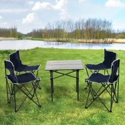 Outsunny Table De Camping + 4 Chaises + Sac De Transport - Pliant Léger Petit Portable - Pour Pique-nique, Festival, Barbecue, Randonnée, Pêche - Acier Alu. Noir Oxford Bleu -Outsunny Soldes Magasin 49904491 5