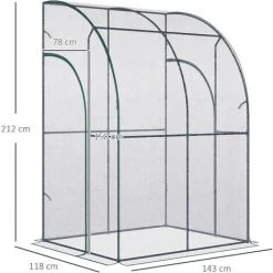 Outsunny Serre De Jardin Adossée Serre Adossée Dim. 1,43L X 1,18l X 2,12H M 2 Portes Zippées Enroulables Acier PVC Transparent - Transparent -Outsunny Soldes Magasin 50904459 3
