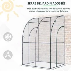 Outsunny Serre De Jardin Adossée Serre Adossée Dim. 1,43L X 1,18l X 2,12H M 2 Portes Zippées Enroulables Acier PVC Transparent - Transparent -Outsunny Soldes Magasin 50904459 4