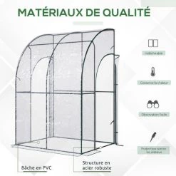 Outsunny Serre De Jardin Adossée Serre Adossée Dim. 1,43L X 1,18l X 2,12H M 2 Portes Zippées Enroulables Acier PVC Transparent - Transparent -Outsunny Soldes Magasin 50904459 5