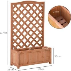 Outsunny Jardinière Avec Treillis - Bac à Fleurs - Jardinière Sur Pied - Dim. 70L X 28l X 117H Cm - Fond à Lattes - Bois Sapin Pré-huilé -Outsunny Soldes Magasin 50904460 3