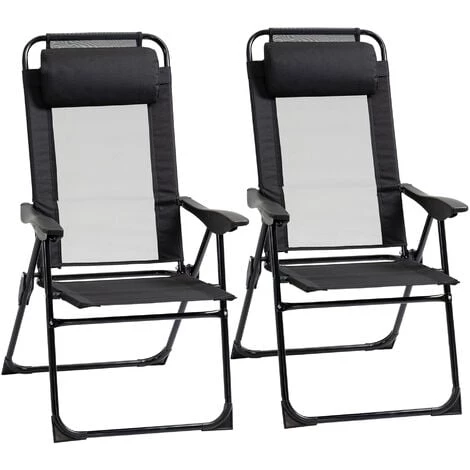 Outsunny Lot De 2 Chaises De Jardin Camping Pliables - Dossier Inclinable 5 Positions - Tétière Incluse - Acier époxy Oxford Textilène Noir - Noir 3 Outsunny Lot De 2 Chaises De Jardin Camping Pliables - Dossier Inclinable 5 Positions - Tétière Incluse - Acier époxy Oxford Textilène Noir - Noir