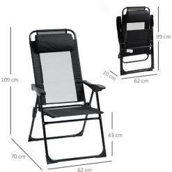 Outsunny Lot De 2 Chaises De Jardin Camping Pliables - Dossier Inclinable 5 Positions - Tétière Incluse - Acier époxy Oxford Textilène Noir - Noir 9 Outsunny Lot De 2 Chaises De Jardin Camping Pliables - Dossier Inclinable 5 Positions - Tétière Incluse - Acier époxy Oxford Textilène Noir - Noir -Outsunny Soldes Magasin 50904470 3
