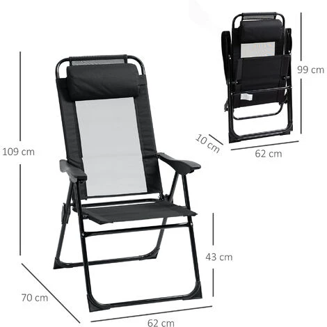 Outsunny Lot De 2 Chaises De Jardin Camping Pliables - Dossier Inclinable 5 Positions - Tétière Incluse - Acier époxy Oxford Textilène Noir - Noir 5 Outsunny Lot De 2 Chaises De Jardin Camping Pliables - Dossier Inclinable 5 Positions - Tétière Incluse - Acier époxy Oxford Textilène Noir - Noir – Image 3