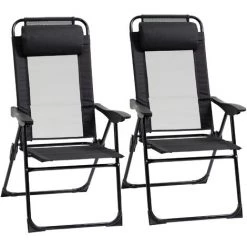 Outsunny Lot De 2 Chaises De Jardin Camping Pliables - Dossier Inclinable 5 Positions - Tétière Incluse - Acier époxy Oxford Textilène Noir - Noir 10 Outsunny Lot De 2 Chaises De Jardin Camping Pliables - Dossier Inclinable 5 Positions - Tétière Incluse - Acier époxy Oxford Textilène Noir - Noir -Outsunny Soldes Magasin 50904470 4