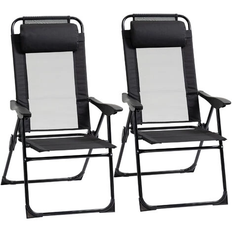 Outsunny Lot De 2 Chaises De Jardin Camping Pliables - Dossier Inclinable 5 Positions - Tétière Incluse - Acier époxy Oxford Textilène Noir - Noir 6 Outsunny Lot De 2 Chaises De Jardin Camping Pliables - Dossier Inclinable 5 Positions - Tétière Incluse - Acier époxy Oxford Textilène Noir - Noir – Image 4