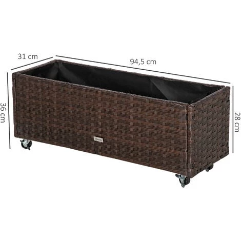 Outsunny Jardinière Sur Roulettes Dim. 94L X 31l X 36H Cm Feutre De Drainage Inclus Résine Tressée Aspect Rotin Chocolat 5 Outsunny Jardinière Sur Roulettes Dim. 94L X 31l X 36H Cm Feutre De Drainage Inclus Résine Tressée Aspect Rotin Chocolat – Image 3