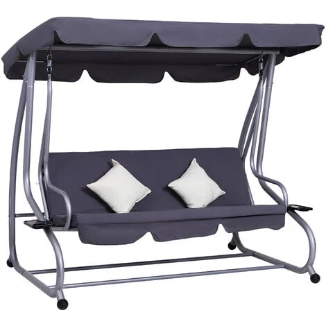 Outsunny Balancelle De Jardin 3 Places Convertible Toit Inclinaison Réglable 2 Tablettes Support 2L X 1,2l X 1,64H M Métal époxy Noir Polyester Gris - Gris 3 Outsunny Balancelle De Jardin 3 Places Convertible Toit Inclinaison Réglable 2 Tablettes Support 2L X 1,2l X 1,64H M Métal époxy Noir Polyester Gris - Gris