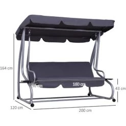 Outsunny Balancelle De Jardin 3 Places Convertible Toit Inclinaison Réglable 2 Tablettes Support 2L X 1,2l X 1,64H M Métal époxy Noir Polyester Gris - Gris 9 Outsunny Balancelle De Jardin 3 Places Convertible Toit Inclinaison Réglable 2 Tablettes Support 2L X 1,2l X 1,64H M Métal époxy Noir Polyester Gris - Gris -Outsunny Soldes Magasin 50908865 3