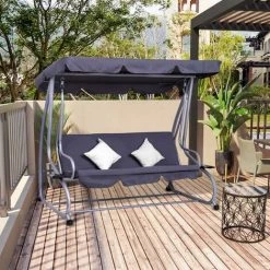 Outsunny Balancelle De Jardin 3 Places Convertible Toit Inclinaison Réglable 2 Tablettes Support 2L X 1,2l X 1,64H M Métal époxy Noir Polyester Gris - Gris 10 Outsunny Balancelle De Jardin 3 Places Convertible Toit Inclinaison Réglable 2 Tablettes Support 2L X 1,2l X 1,64H M Métal époxy Noir Polyester Gris - Gris -Outsunny Soldes Magasin 50908865 4