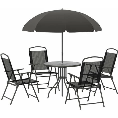 Outsunny Ensemble Salon De Jardin 6 Pcs - Table Ronde + 4 Chaises Pliables + Parasol - Acier époxy Café Textilène Polyester Noir 3 Outsunny Ensemble Salon De Jardin 6 Pcs - Table Ronde + 4 Chaises Pliables + Parasol - Acier époxy Café Textilène Polyester Noir