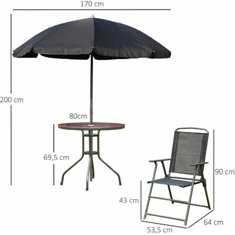 Outsunny Ensemble Salon De Jardin 6 Pcs - Table Ronde + 4 Chaises Pliables + Parasol - Acier époxy Café Textilène Polyester Noir 5 Outsunny Ensemble Salon De Jardin 6 Pcs - Table Ronde + 4 Chaises Pliables + Parasol - Acier époxy Café Textilène Polyester Noir – Image 3