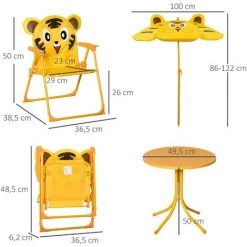 Outsunny Ensemble Salon De Jardin Enfant 4 Pcs Design Tigre - Table Ronde + 2 Chaises Pliables + Parasol - Métal époxy Oxford Jaune 9 Outsunny Ensemble Salon De Jardin Enfant 4 Pcs Design Tigre - Table Ronde + 2 Chaises Pliables + Parasol - Métal époxy Oxford Jaune -Outsunny Soldes Magasin 50908874 3
